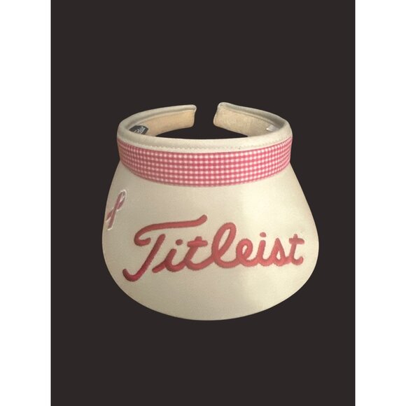 Titleist Beige Visor With Red Gingham Trim & Pink cancer Ribbon Embroidery - Picture 1 of 6